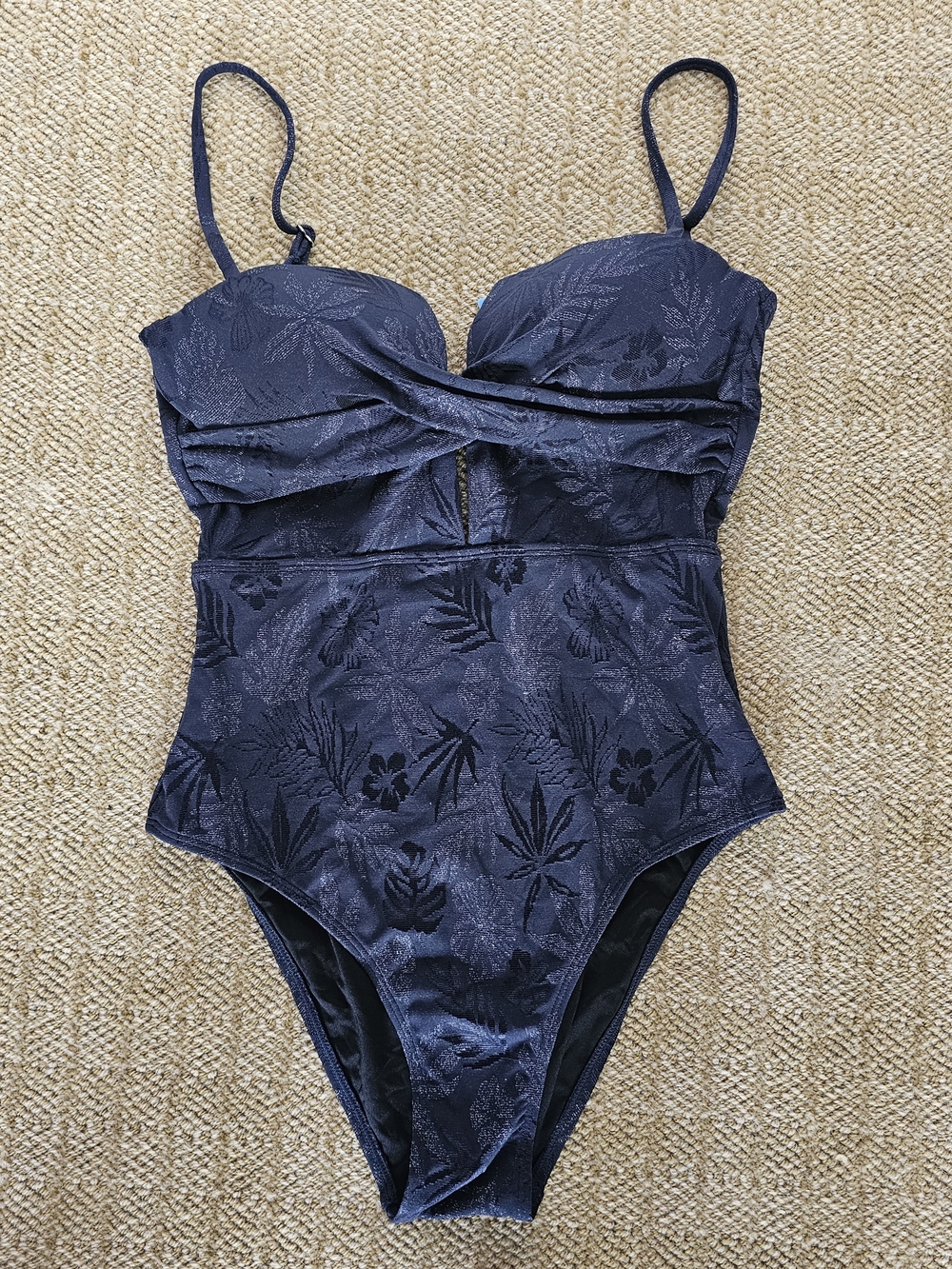 Cupshe Dark Blue Floral Jacquard Twist One-Piece Swimsuit